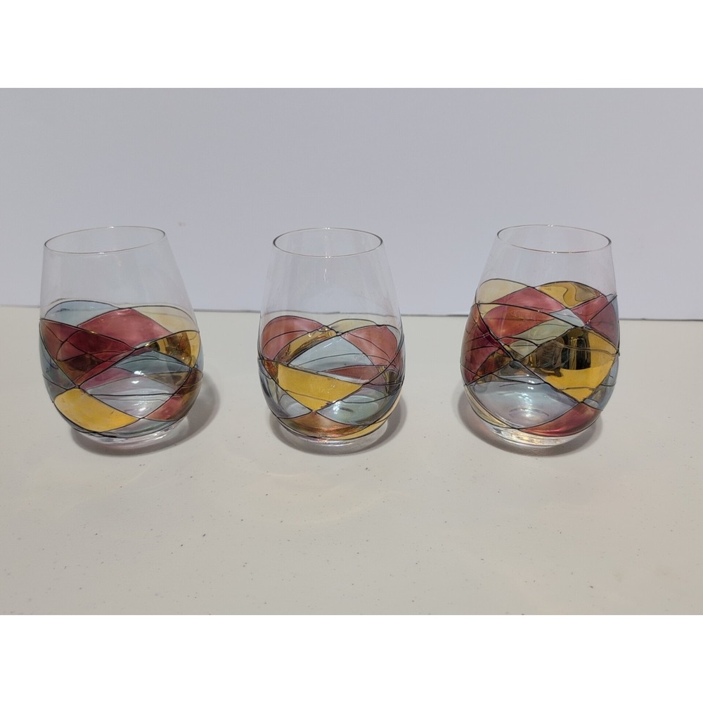 Cornet Barcelona Sagrada Stemless Wine Glasses Mosaic Art Handcrafted Set of 2